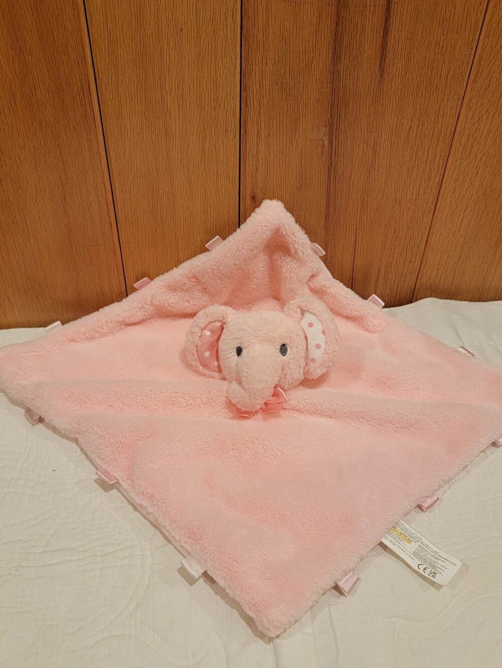 Kellybaby Plush Pink Elephant Security Blanket Lovey Tabs 14” Polka Dots Rattle